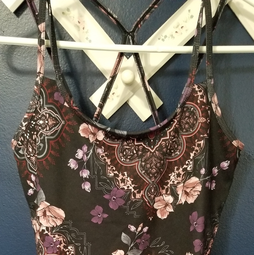 Black Floral Workout Tank